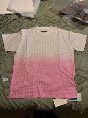 Men's Short Sleeve Ombre Pink Studded Tee